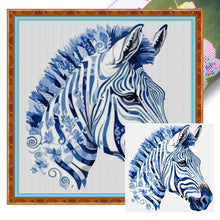 Load image into Gallery viewer, Yishu - Blue And White Porcelain Zebra - 40*40CM 11CT 3 Stamped Cross Stitch
