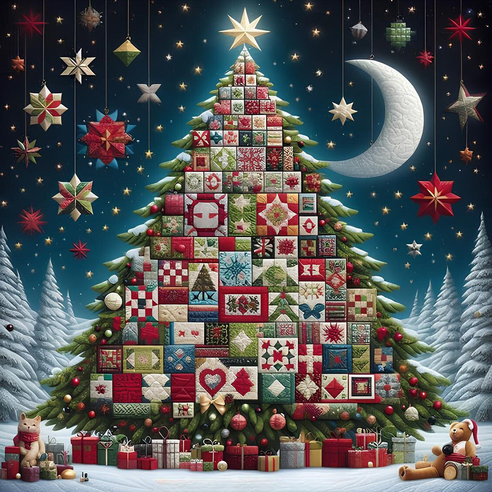 Crescent Moon Christmas Tree 50*50CM(Canvas) Full Round Drill Diamond Painting