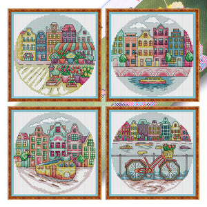 Joy Sunday - Cityscape - 19*19CM 14CT 2 Stamped Cross Stitch
