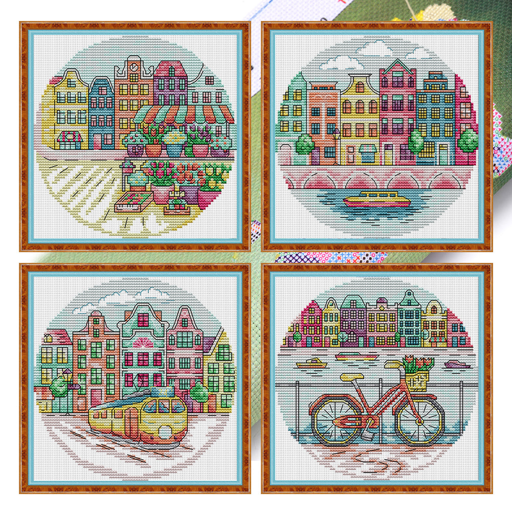 Joy Sunday - Cityscape - 19*19CM 14CT 2 Stamped Cross Stitch