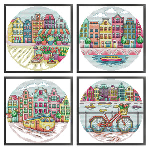 Joy Sunday - Cityscape - 19*19CM 14CT 2 Stamped Cross Stitch