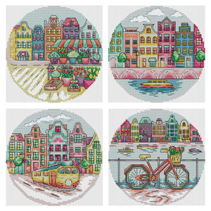 Joy Sunday - Cityscape - 19*19CM 14CT 2 Stamped Cross Stitch