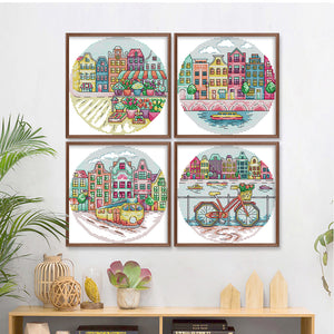 Joy Sunday - Cityscape - 19*19CM 14CT 2 Stamped Cross Stitch