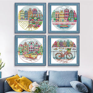 Joy Sunday - Cityscape - 19*19CM 14CT 2 Stamped Cross Stitch