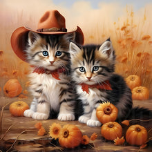 Load image into Gallery viewer, Halloween Pumpkin Kitten 30*30CM Full Round Drill Diamond Painting Drill Diamond Painting
