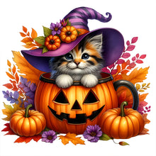 Load image into Gallery viewer, Halloween Pumpkin Kitten 30*30CM Full Round Drill Diamond Painting Drill Diamond Painting
