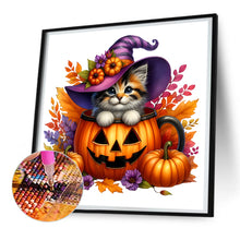 Load image into Gallery viewer, Halloween Pumpkin Kitten 30*30CM Full Round Drill Diamond Painting Drill Diamond Painting
