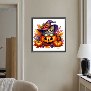 Halloween Pumpkin Kitten 30*30CM Full Round Drill Diamond Painting Drill Diamond Painting