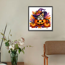 Load image into Gallery viewer, Halloween Pumpkin Kitten 30*30CM Full Round Drill Diamond Painting Drill Diamond Painting
