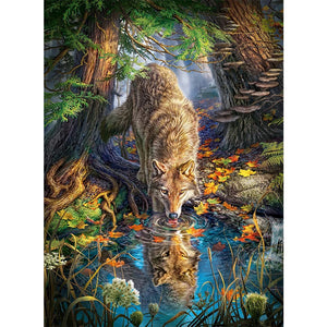 Wolf Drinking Water 55*75CM Full Round Drill Diamond Painting Drill Diamond Painting