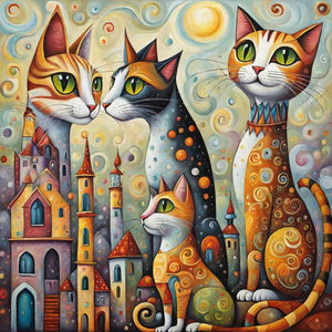 Fantasy Abstract Cat City 40*40CM Full Round Drill Diamond Painting Drill Diamond Painting