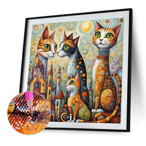 Fantasy Abstract Cat City 40*40CM Full Round Drill Diamond Painting Drill Diamond Painting