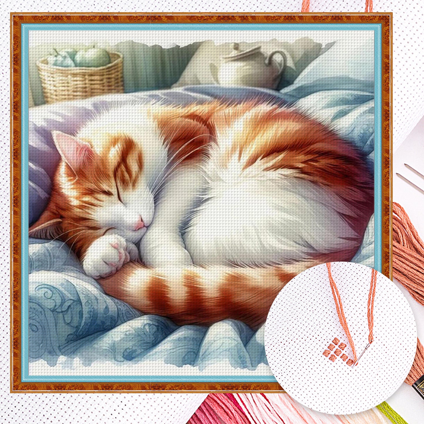 Sleeping Cat - Full 11CT Counted Cross Stitch 40x40CM - Yishu