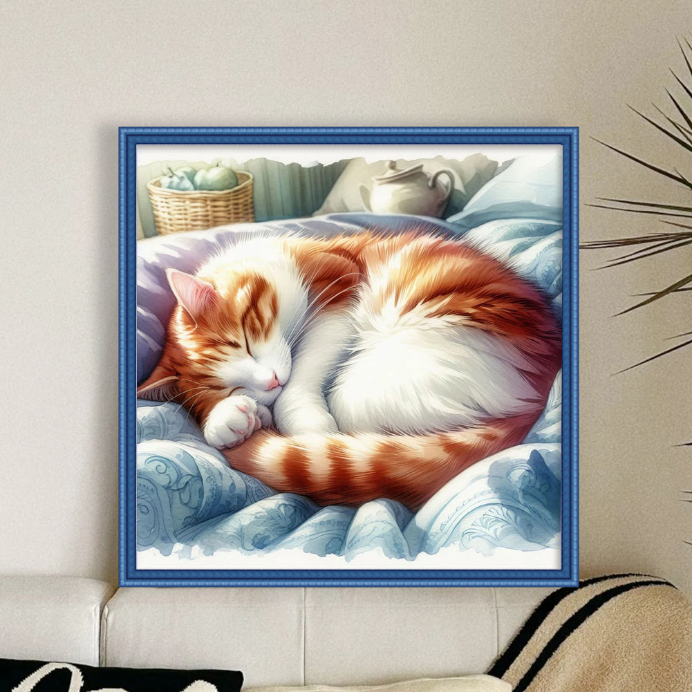 Sleeping Cat - Full 11CT Counted Cross Stitch 40x40CM - Yishu