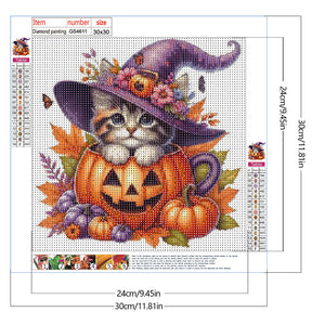 Halloween Pumpkin Kitten 30*30CM Full Round Drill Diamond Painting Drill Diamond Painting