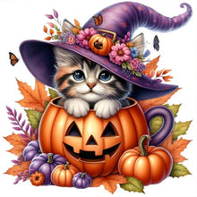 Load image into Gallery viewer, Halloween Pumpkin Kitten 30*30CM Full Round Drill Diamond Painting Drill Diamond Painting
