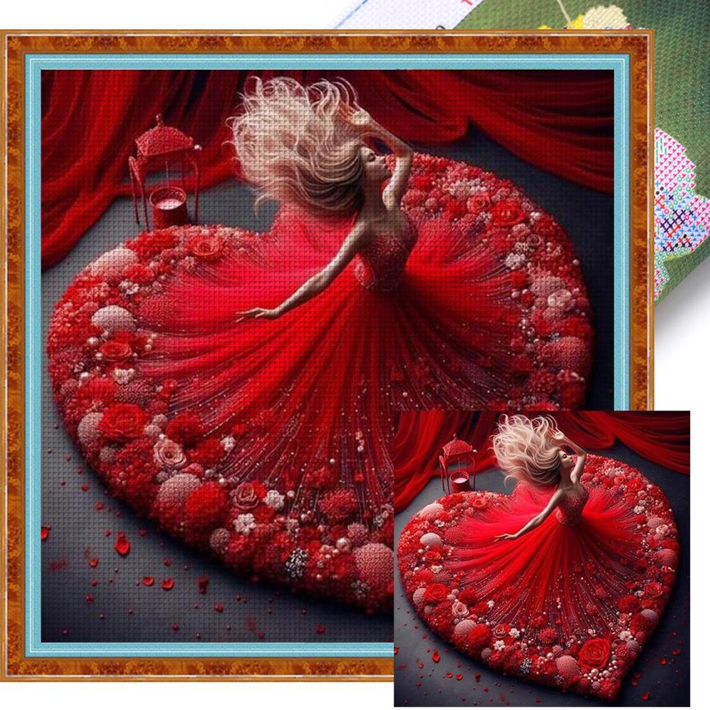 Girl With Heart-Shaped Skirt - Full 11CT Stamped Cross Stitch 40x40CM - Yishu