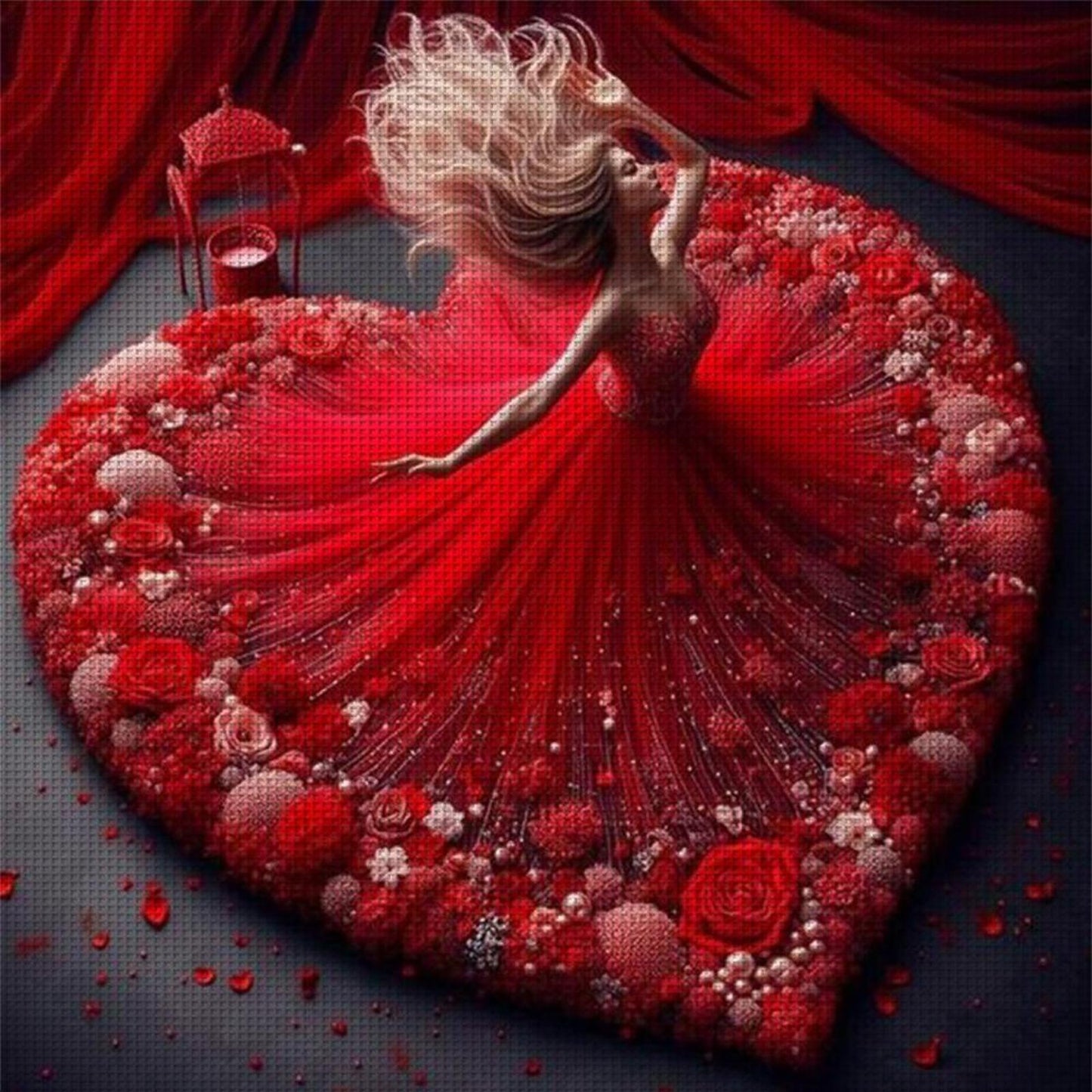 Girl With Heart-Shaped Skirt - Full 11CT Stamped Cross Stitch 40x40CM - Yishu