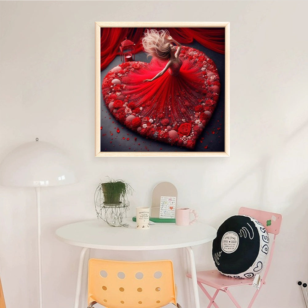 Girl With Heart-Shaped Skirt - Full 11CT Stamped Cross Stitch 40x40CM - Yishu