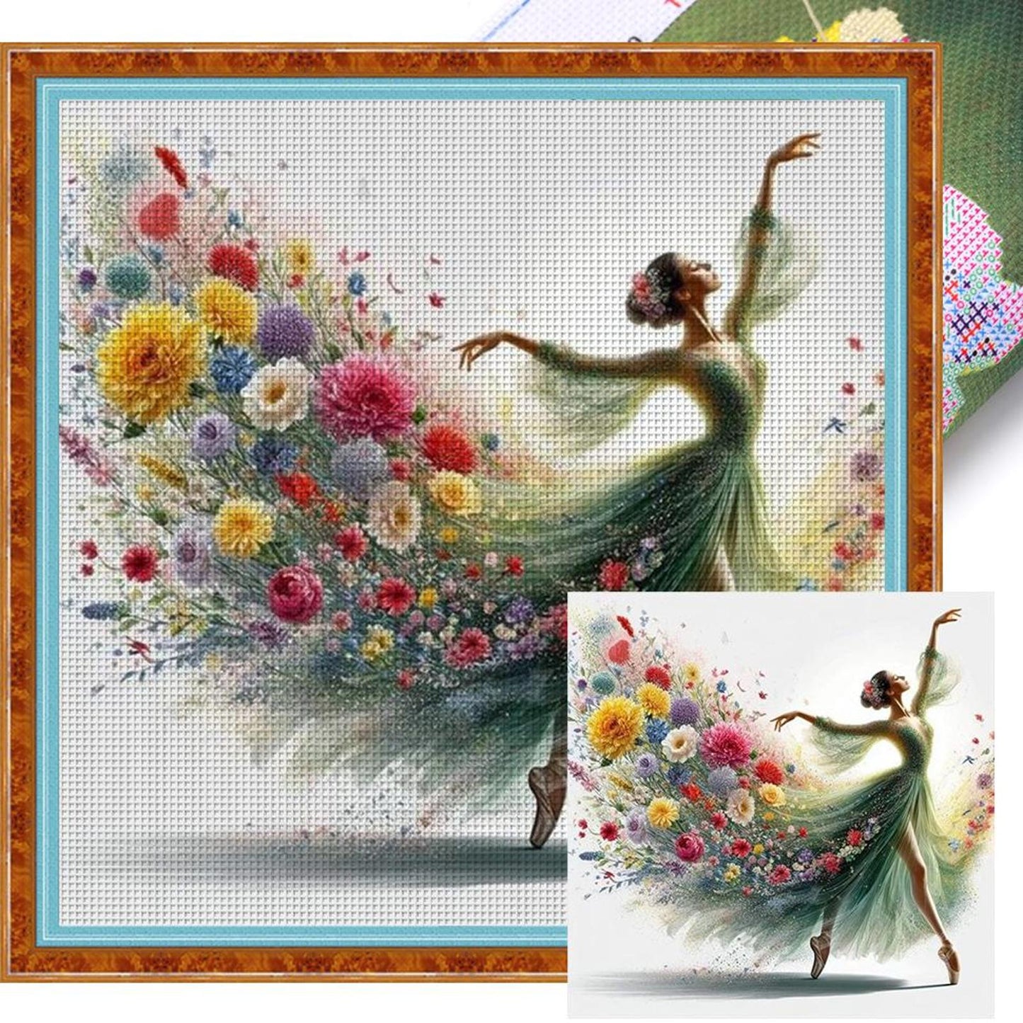 Girl With Floral Skirt - Full 11CT Stamped Cross Stitch 40x40CM - Yishu