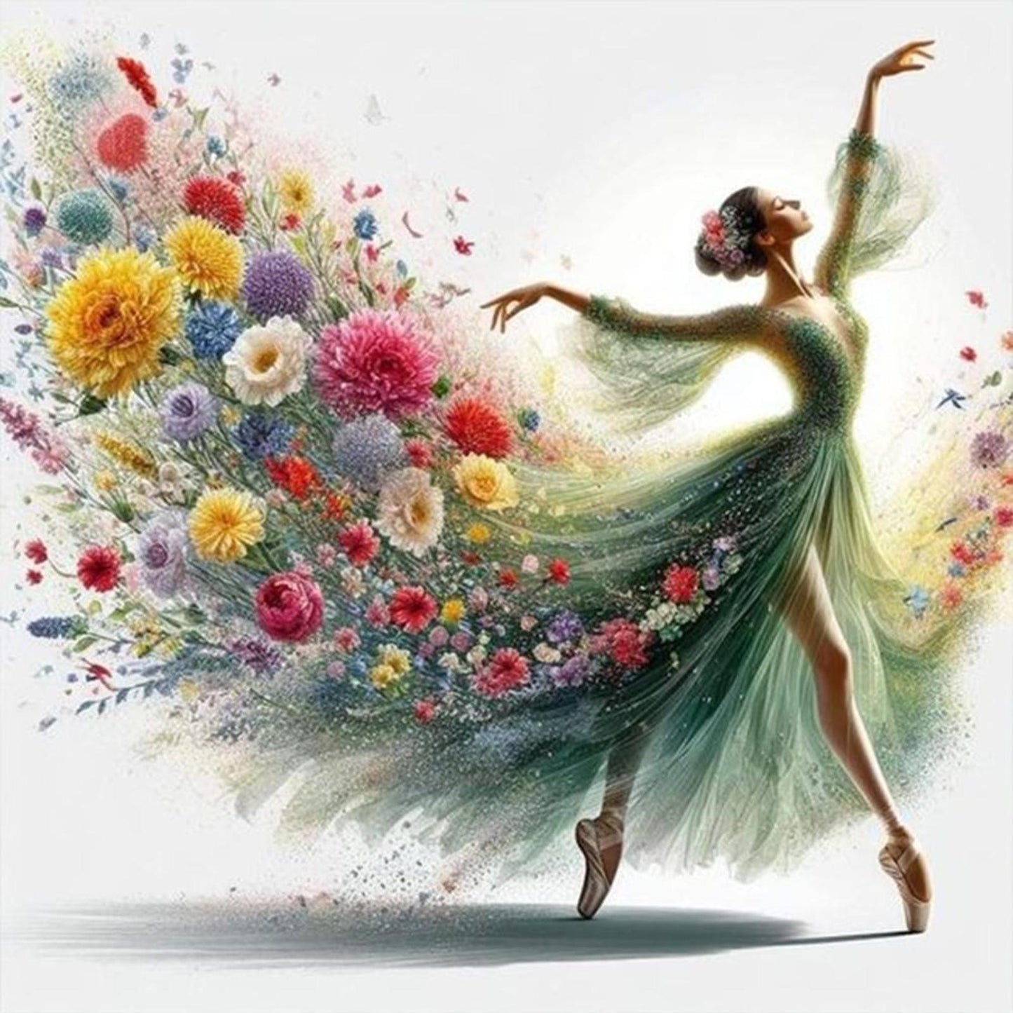 Girl With Floral Skirt - Full 11CT Stamped Cross Stitch 40x40CM - Yishu