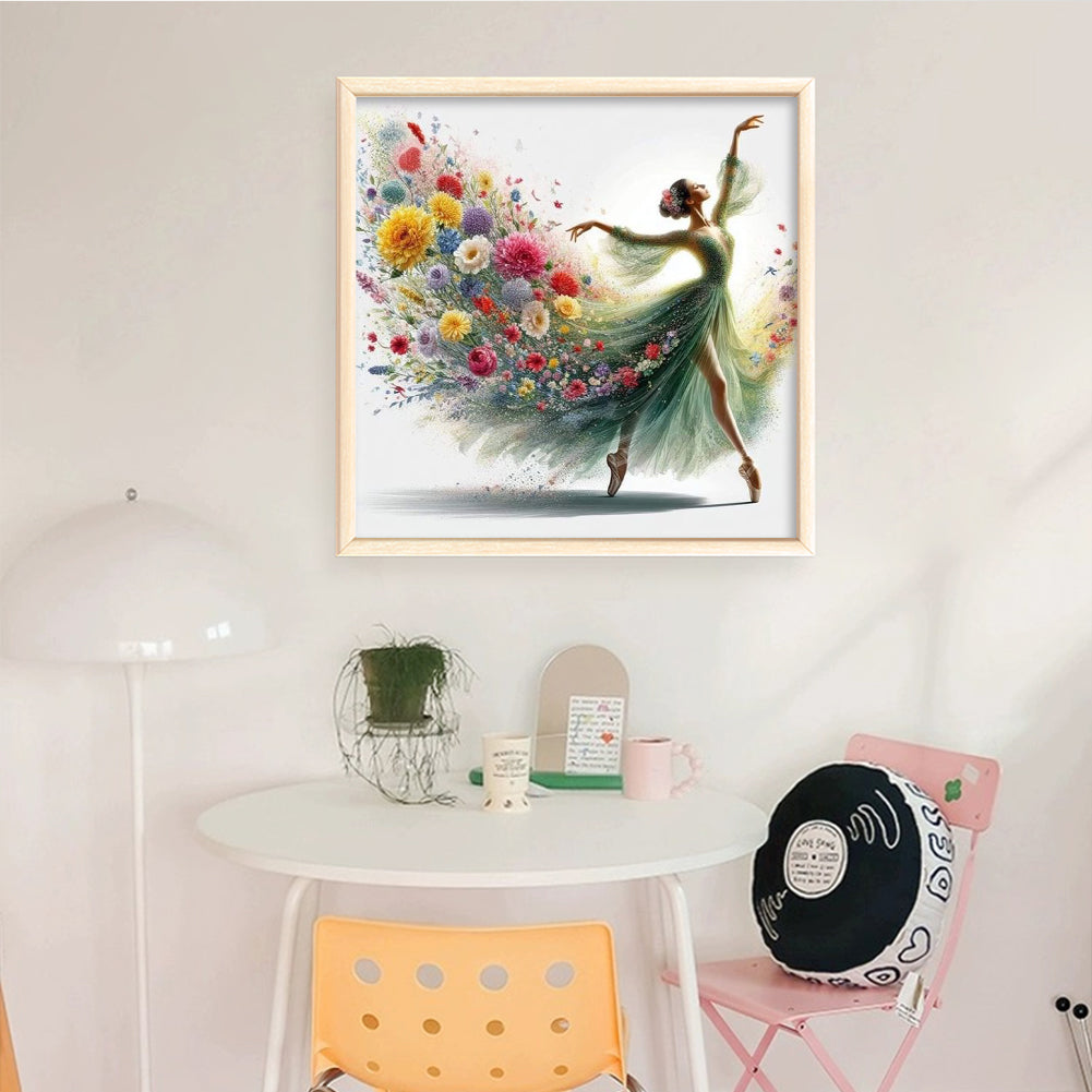 Girl With Floral Skirt - Full 11CT Stamped Cross Stitch 40x40CM - Yishu