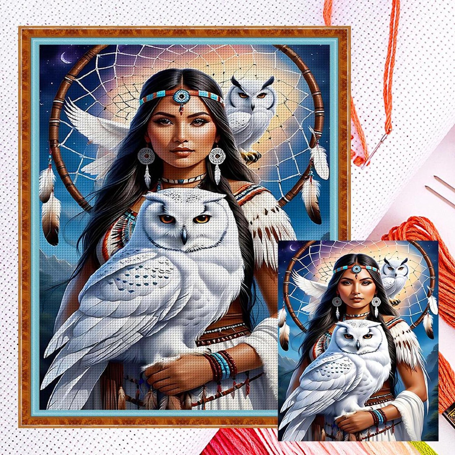 Woman And Owl - Full 11CT Counted Cross Stitch 40x50CM - Huacan