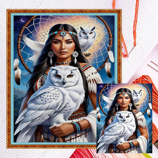 Woman And Owl - Full 11CT Counted Cross Stitch 40x50CM - Huacan