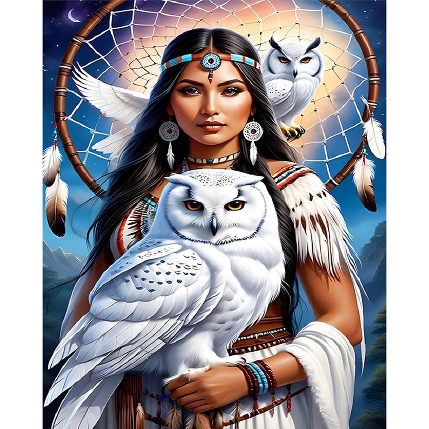 Woman And Owl - Full 11CT Counted Cross Stitch 40x50CM - Huacan