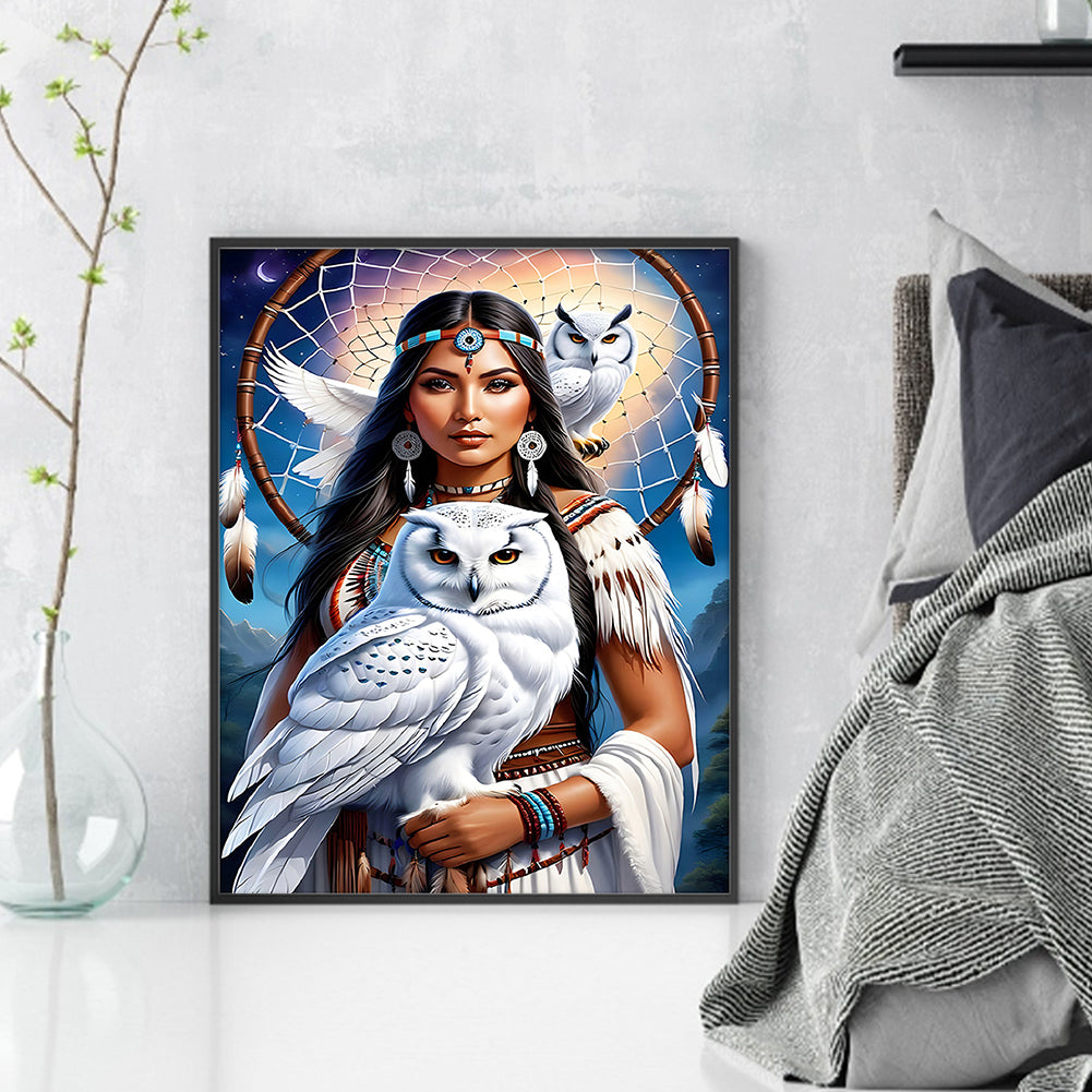 Woman And Owl - Full 11CT Counted Cross Stitch 40x50CM - Huacan