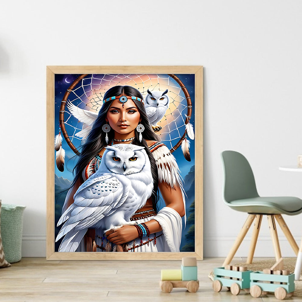 Woman And Owl - Full 11CT Counted Cross Stitch 40x50CM - Huacan