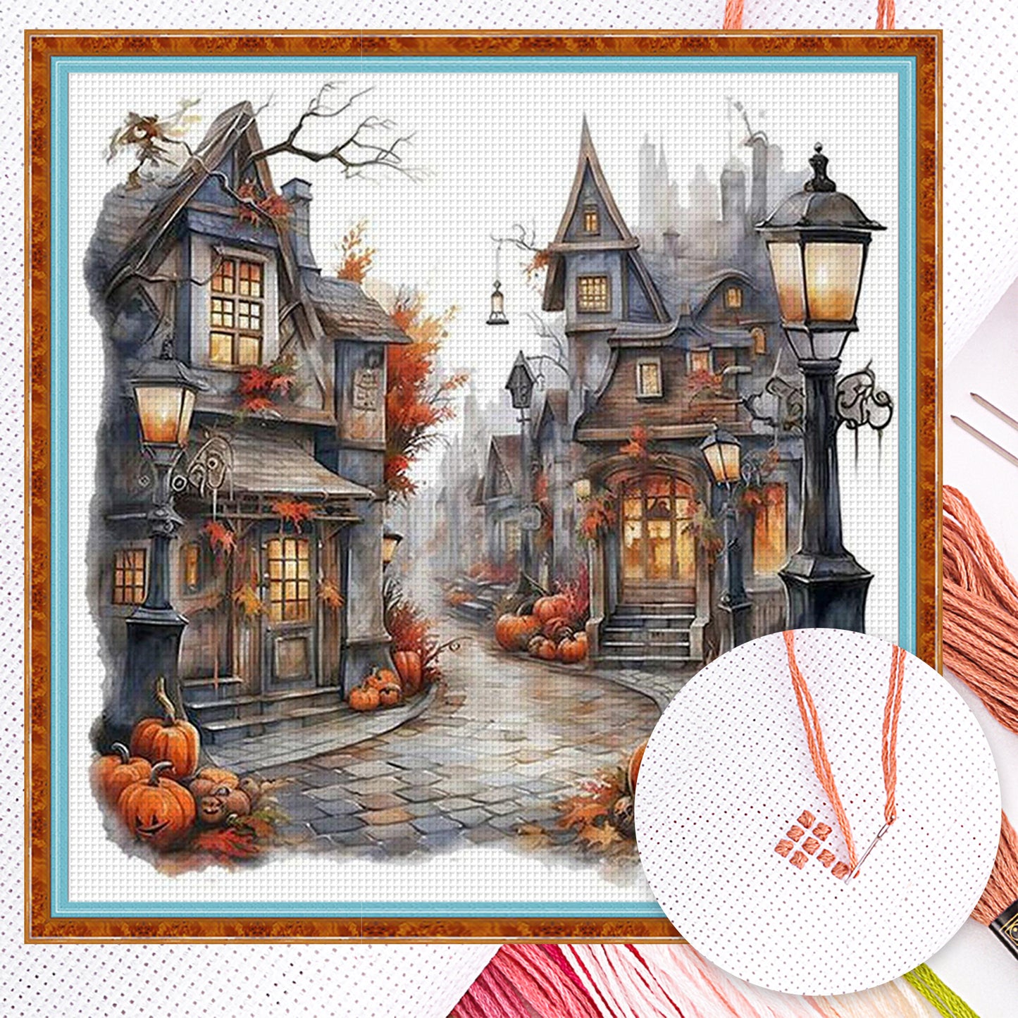 Autumn Pumpkin Cabin - Full 11CT Counted Cross Stitch 40x40CM - Yishu