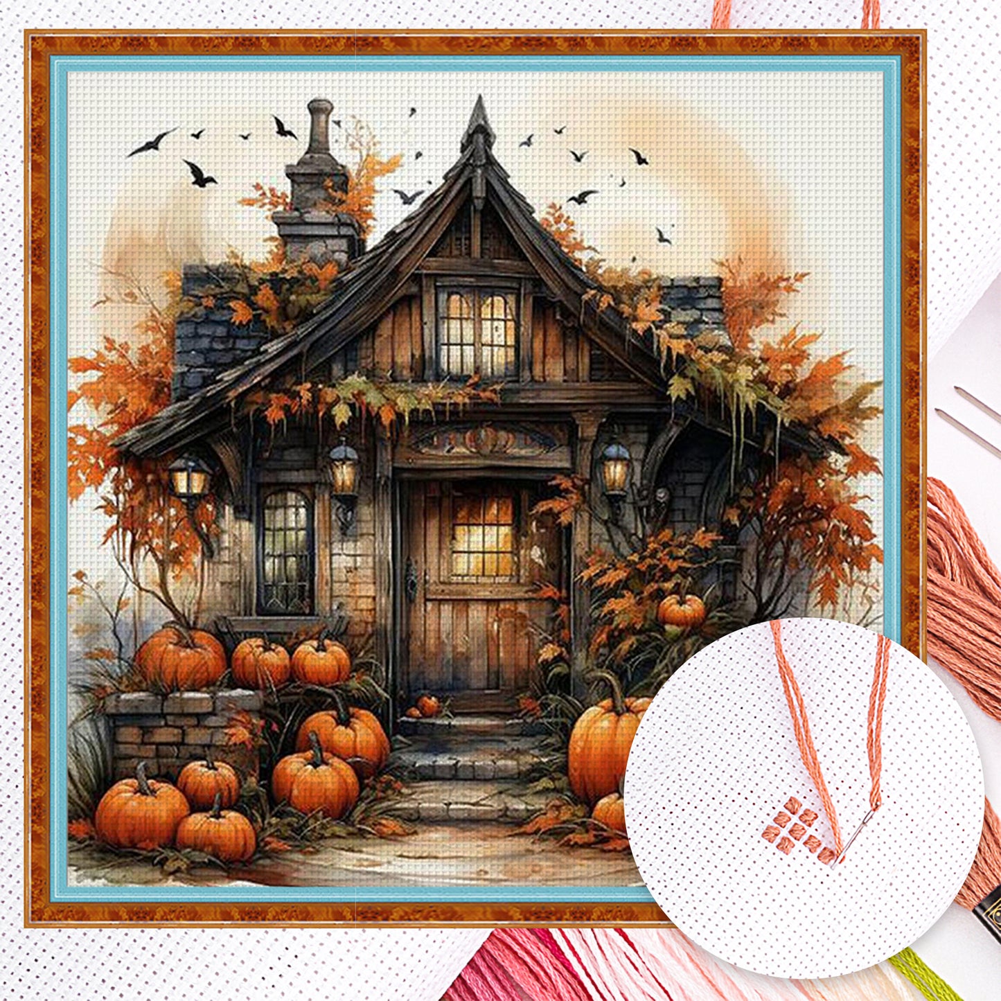 Autumn Pumpkin Cabin - Full 11CT Counted Cross Stitch 40x40CM - Yishu