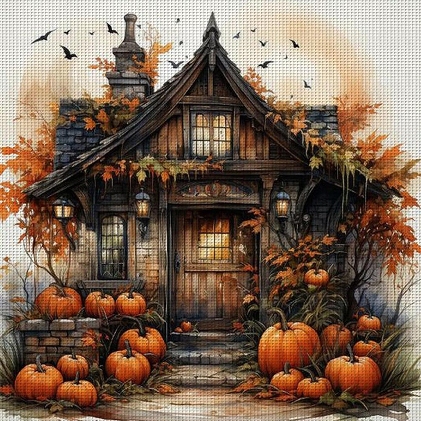 Autumn Pumpkin Cabin - Full 11CT Counted Cross Stitch 40x40CM - Yishu