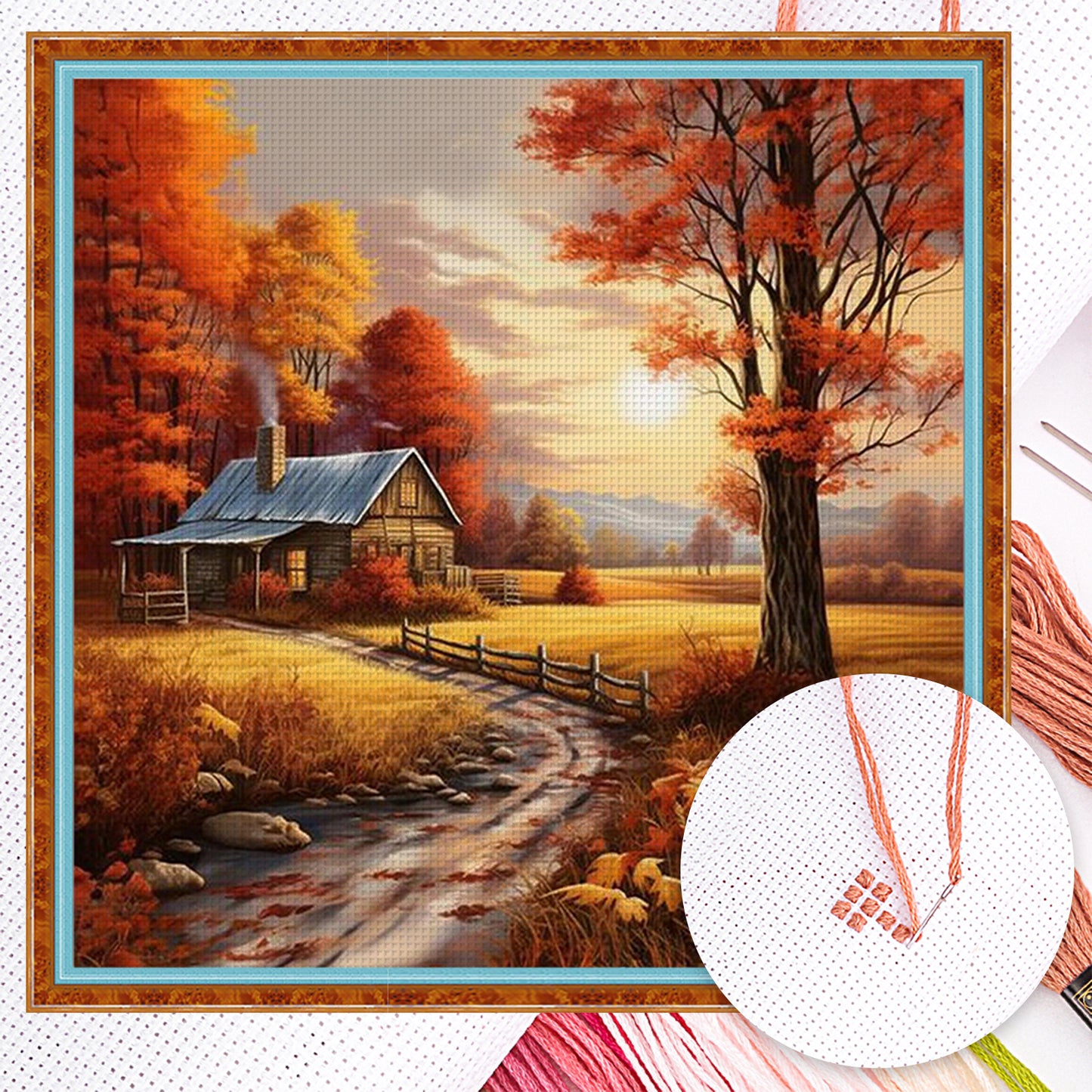 Autumn Cabin - Full 11CT Counted Cross Stitch 50x50CM - Yishu