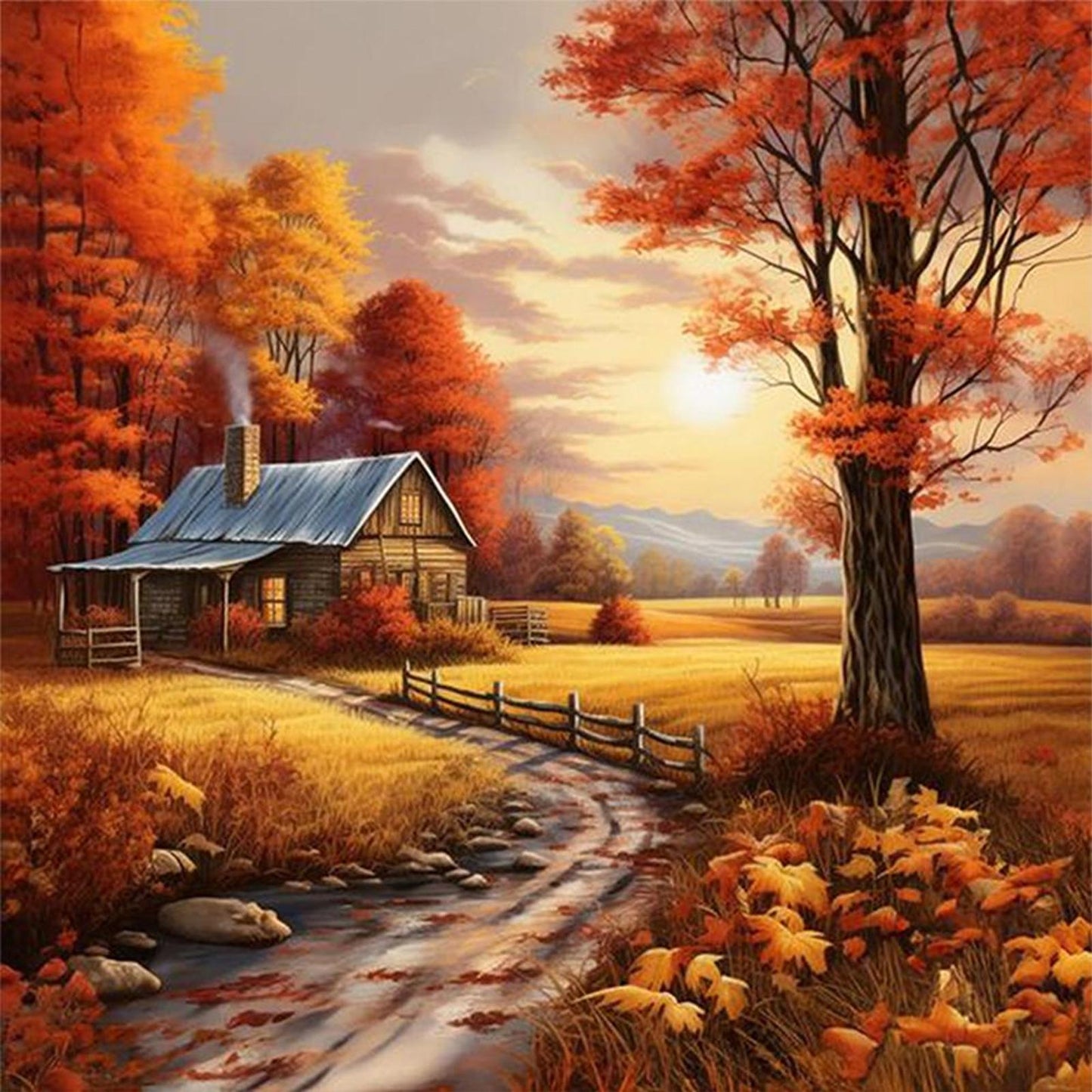 Autumn Cabin - Full 11CT Counted Cross Stitch 50x50CM - Yishu