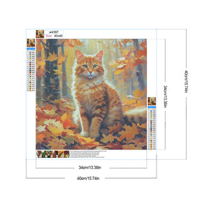 Autumn Cat 40*40CM Full Round Drill Diamond Painting Drill Diamond Painting