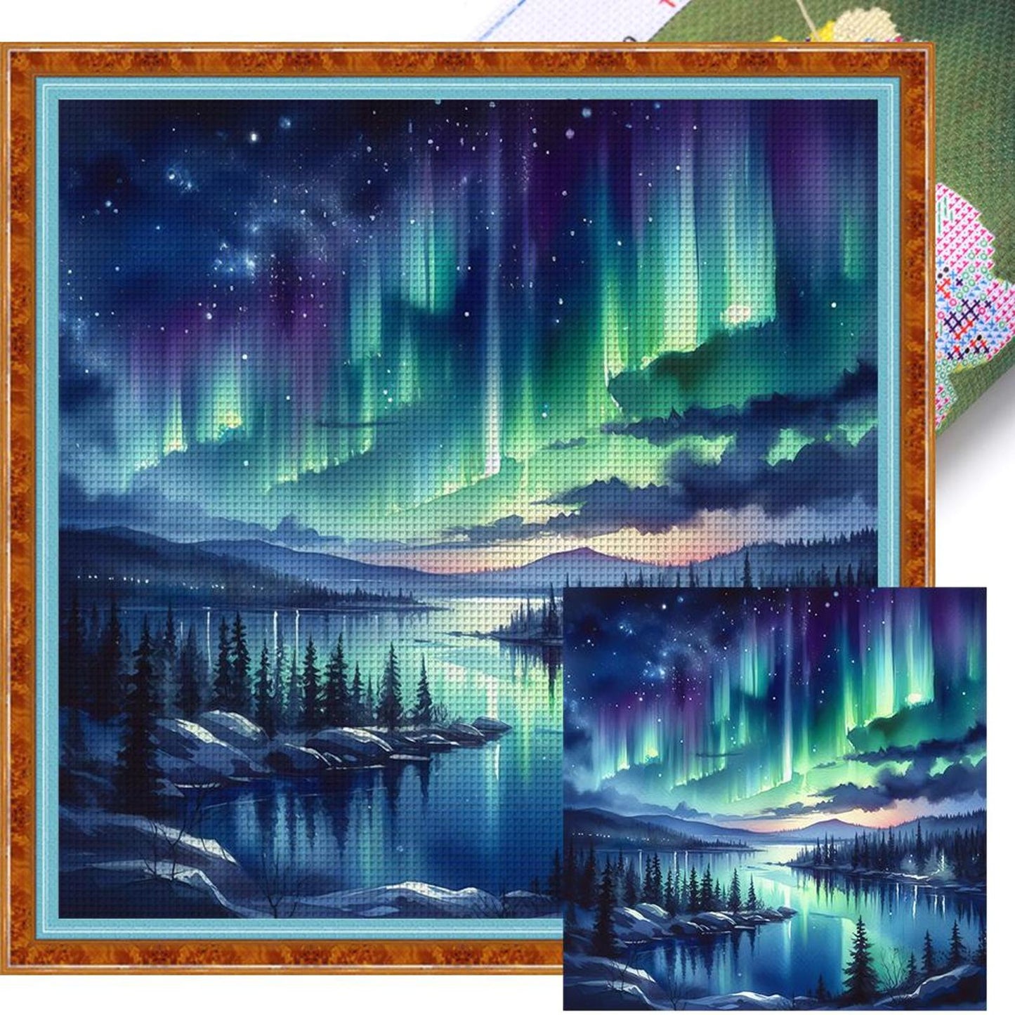 Aurora Scenery - Full 11CT Stamped Cross Stitch 50x50CM - Yishu