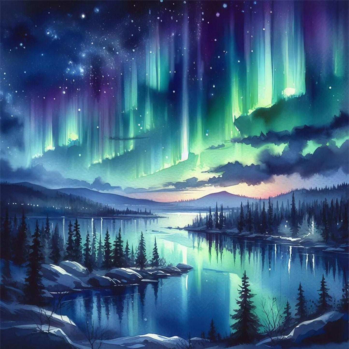 Aurora Scenery - Full 11CT Stamped Cross Stitch 50x50CM - Yishu