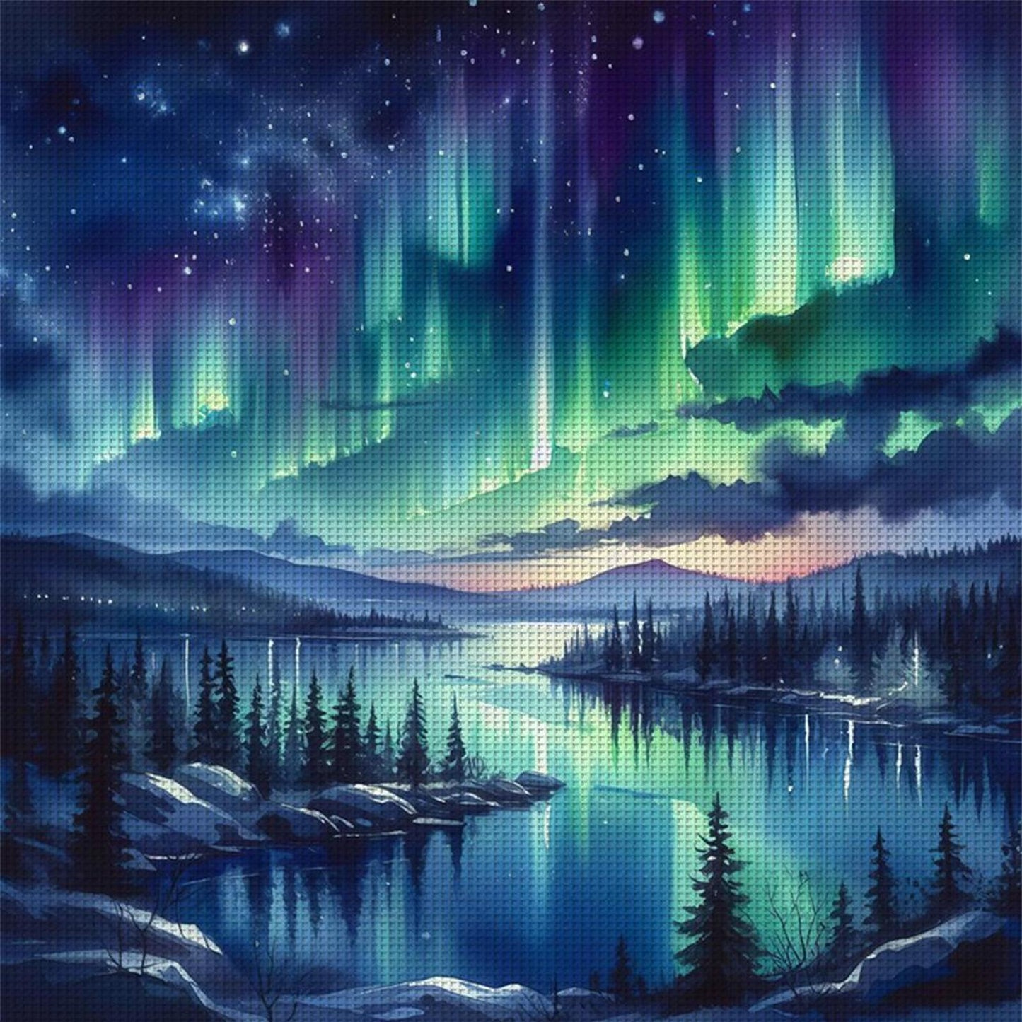 Aurora Scenery - Full 11CT Stamped Cross Stitch 50x50CM - Yishu