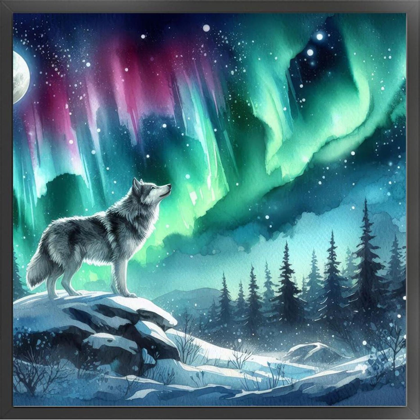 Wolf Under Aurora - Full 11CT Stamped Cross Stitch 50x50CM - Yishu