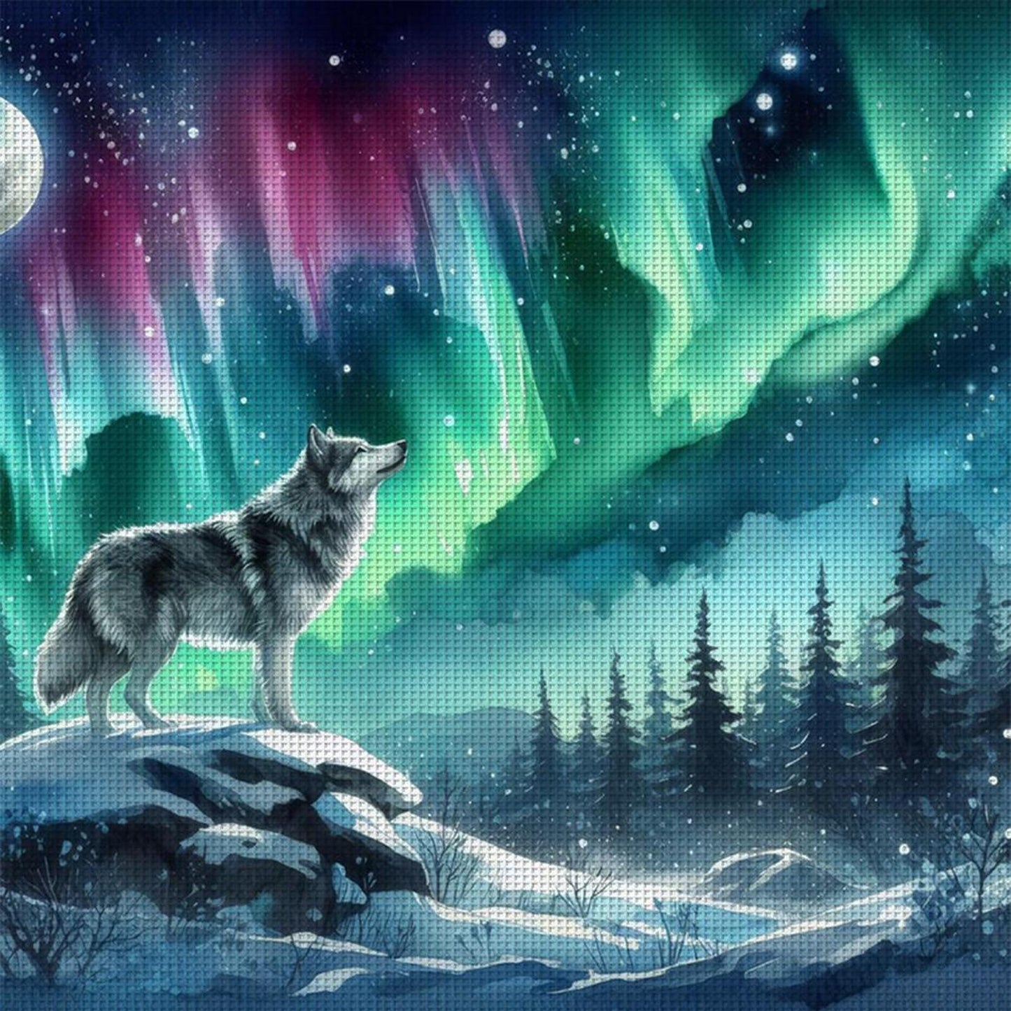 Wolf Under Aurora - Full 11CT Stamped Cross Stitch 50x50CM - Yishu