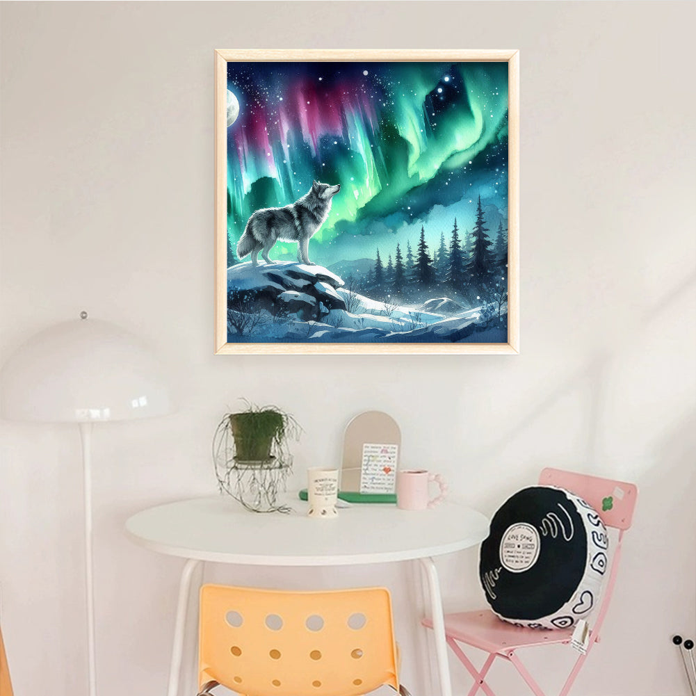 Wolf Under Aurora - Full 11CT Stamped Cross Stitch 50x50CM - Yishu