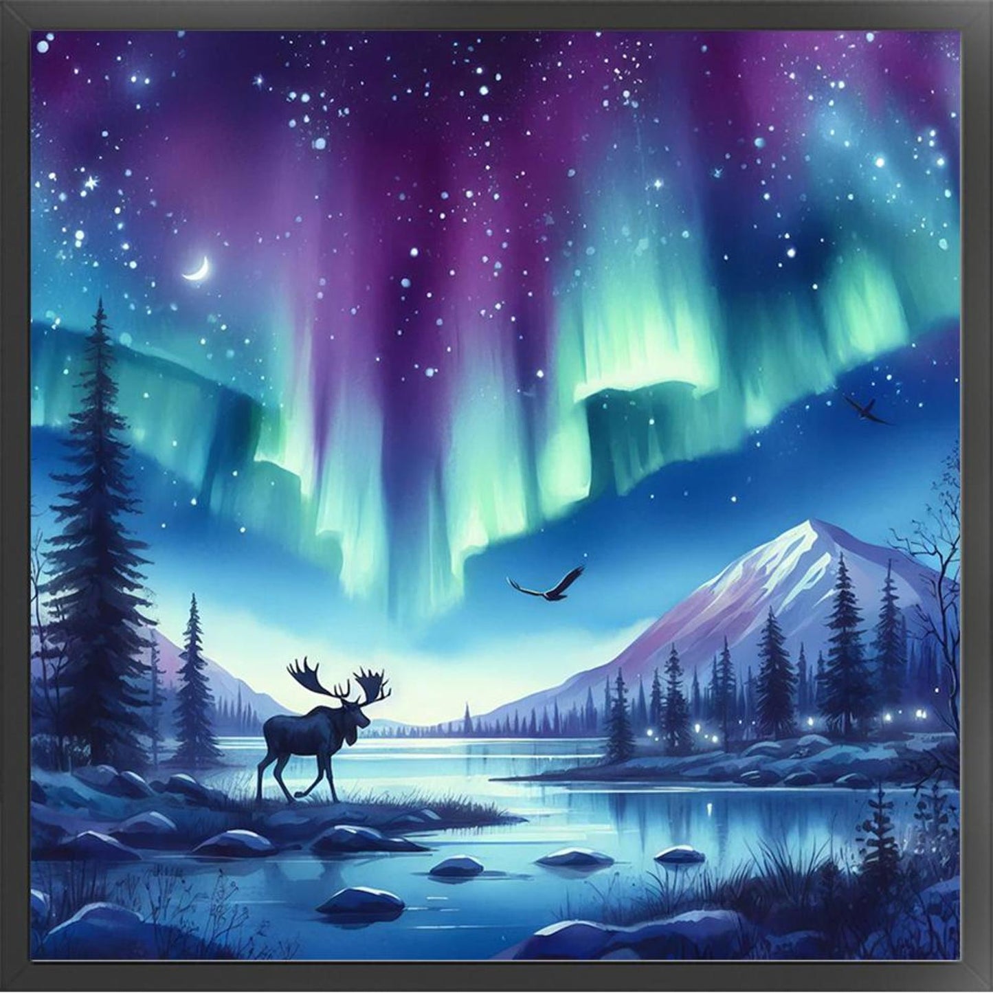 Deer Under Aurora - Full 11CT Stamped Cross Stitch 50x50CM - Yishu