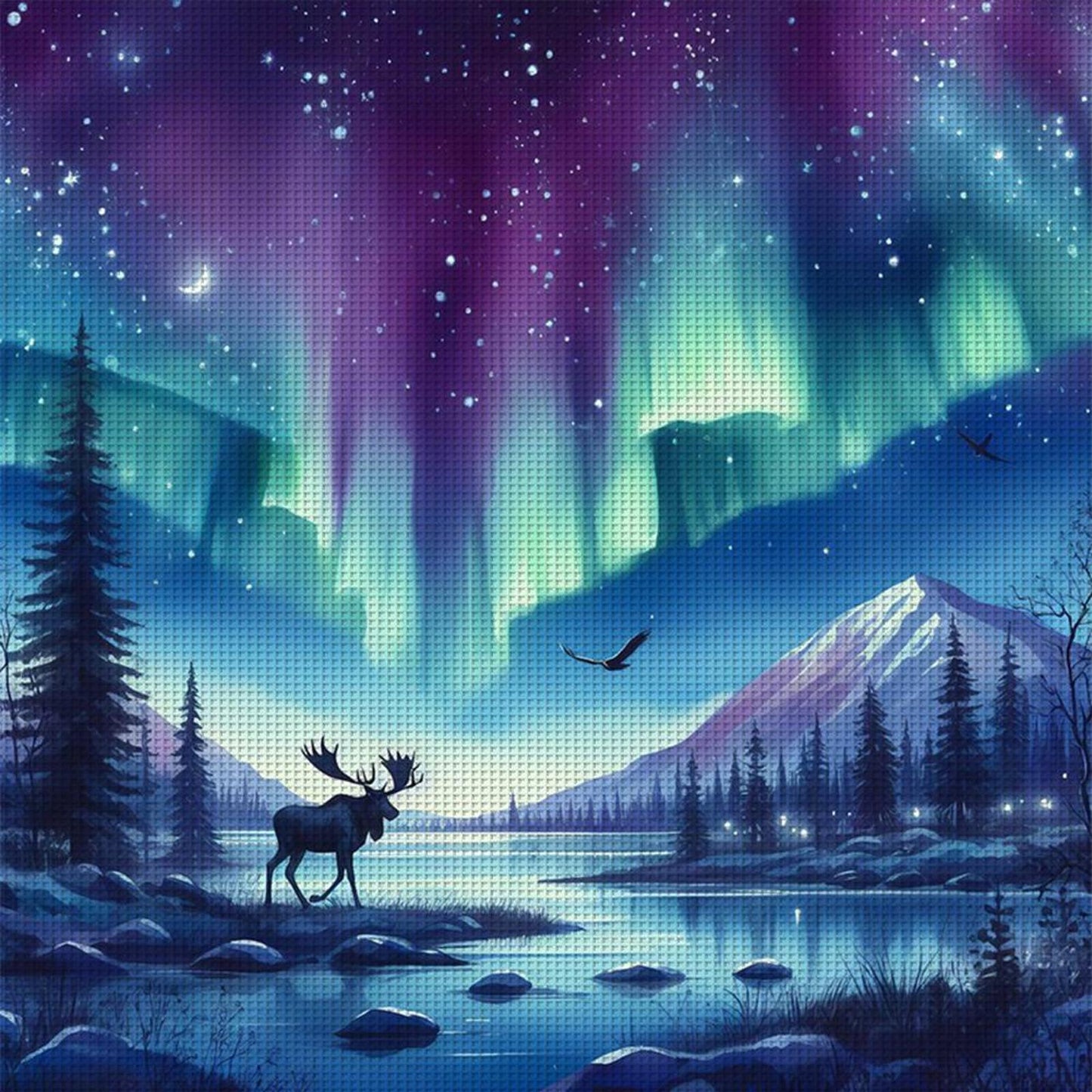 Deer Under Aurora - Full 11CT Stamped Cross Stitch 50x50CM - Yishu