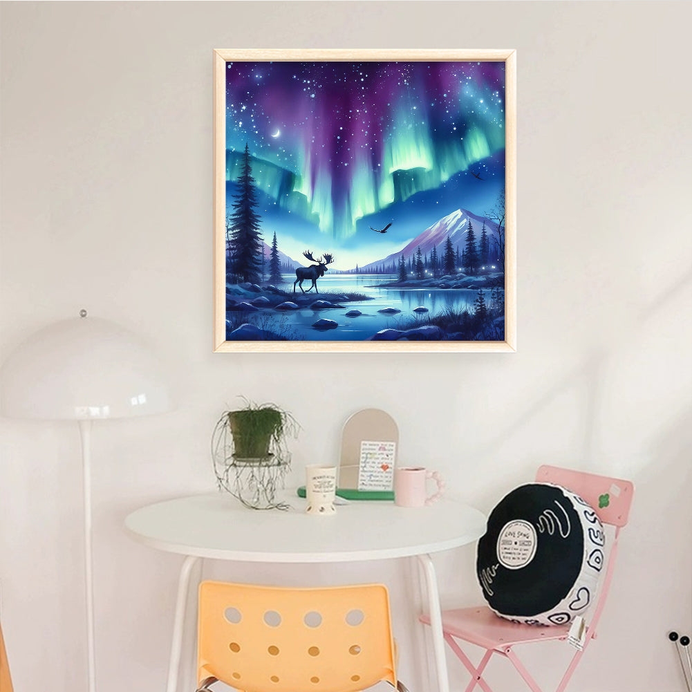Deer Under Aurora - Full 11CT Stamped Cross Stitch 50x50CM - Yishu