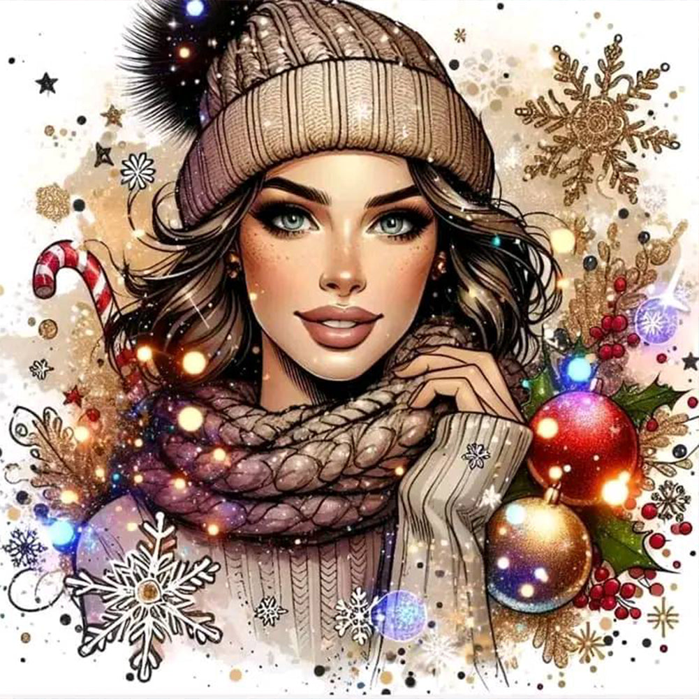 Christmas Girl 40*40CM(Canvas) Full Round Drill Diamond Painting