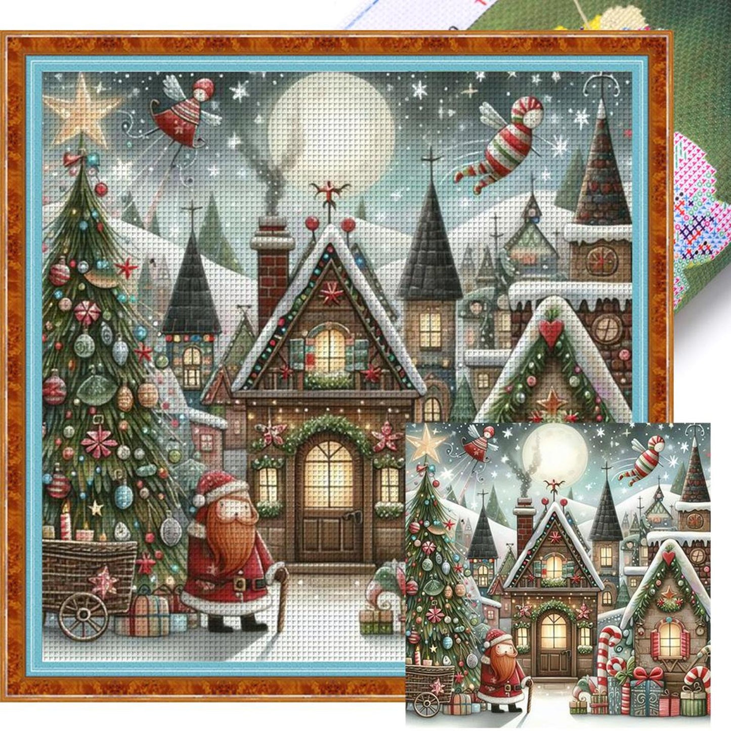 Christmas Tree And Santa Claus - Full 11CT Stamped Cross Stitch 50x50CM - Huacan