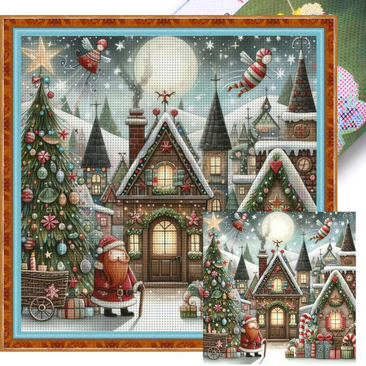 Christmas Tree And Santa Claus - Full 11CT Stamped Cross Stitch 50x50CM - Huacan