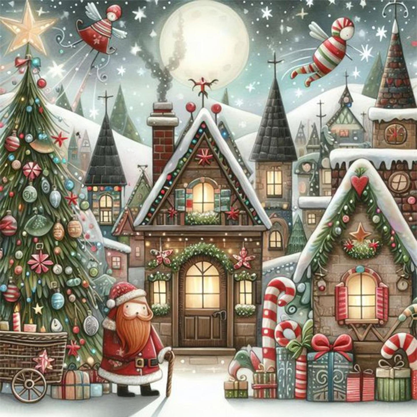 Christmas Tree And Santa Claus - Full 11CT Stamped Cross Stitch 50x50CM - Huacan